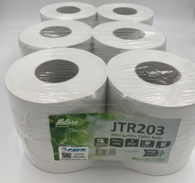 MINI JUMBO 3Inch - WHITE 2PLY 200M TOILET ROLL
